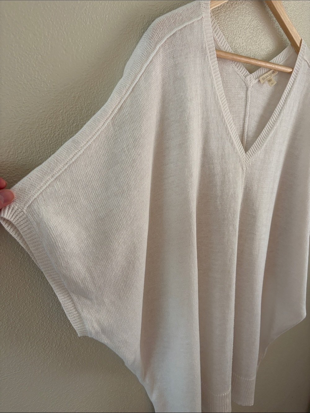 Eileen Fisher white v-neck linen knit short sleeve sheer top | size xl - Picture 3 of 8